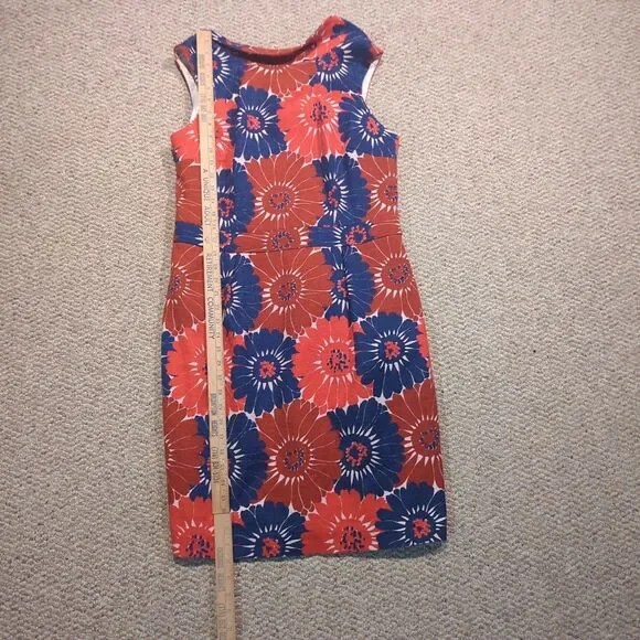 Boden Martha Floral Sheath Dress 12R Red Blue Structured Textured Sleeveless - Picture 2 of 7